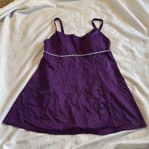 NWT L.L. Bean Purple Polka Dot Swimsuit Sz 16